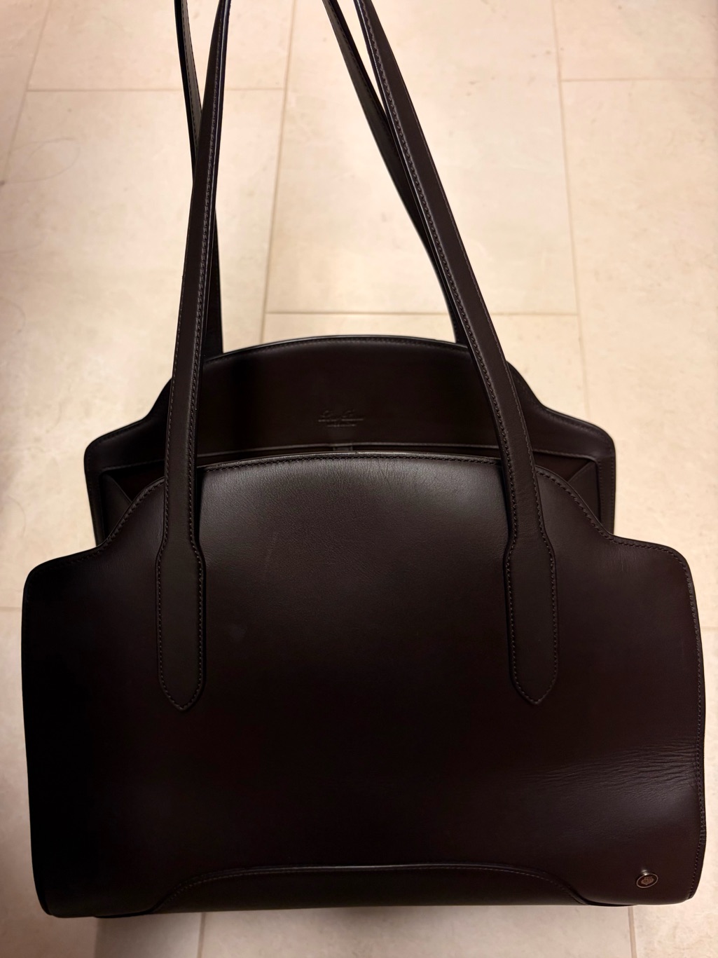 Loro Piana Sesia Large Calfskin Brown Curved-Top Leather Tote